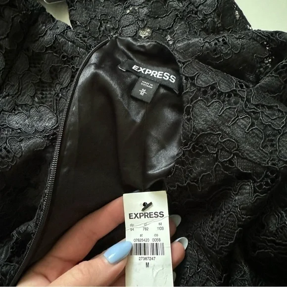 Express lace puff sleeve long sleeve black NWT dress black size medium - Picture 4 of 11